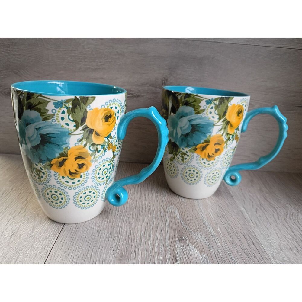 The Pioneer Woman Latte Mugs Set of 2 Stoneware 26ozs Rose Shadow